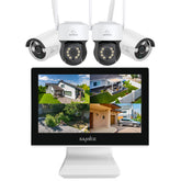 2K Super HD PT 10 Channel NVR w/3MP Wireless Pan & Tilt IP Camera System, 10.1'' LCD Monitor, Pack of 4 Cameras, Two-Way Voice Intercom, Customized Motion Areas, Smart Motion Alerts, AI Human Recognition, Work with Alexa